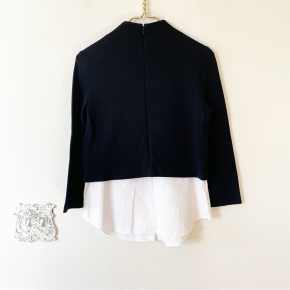 Theory Gracila Black Twill mock neck White Layered Top M - Picture 9 of 9